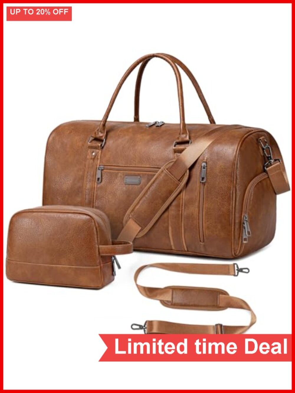 Large Faux Leather Travel Duffel Bag for Men Women, Weekender Overnight Carry